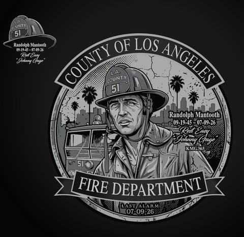 Los Angeles County Fire Department - Randolph Mantooth -AKA Johnny Gage Memorial T shirt