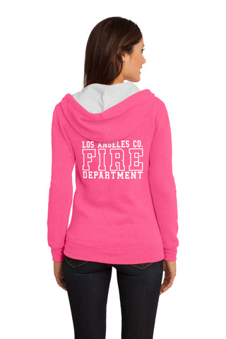 Los Angeles County Fire Department Pink Box 1/C CTY Women's Hooded Zipper Sweatshirt